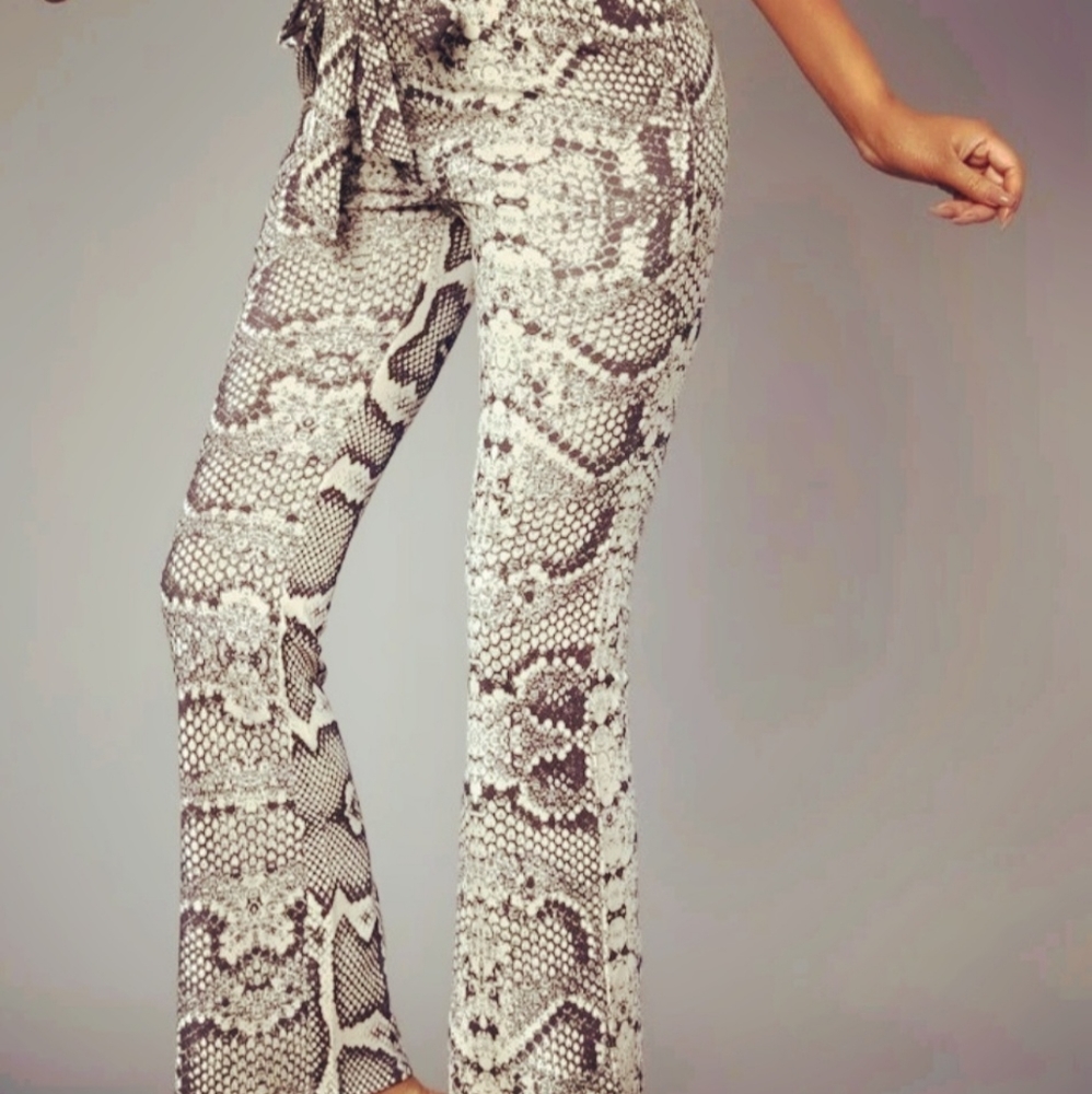 NEW Snake Print Belted Flare Leg Pants Size L